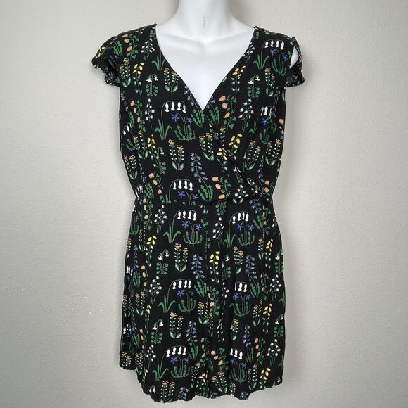 Modcloth X Collectif Floral Surplice Romper Womens Size 6 Black Multicolor Boho - Picture 1 of 8